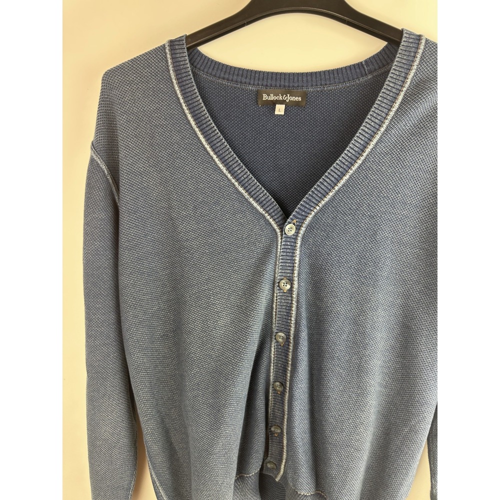 Bullock & Jones Indigo Cotton Cardigan Sweater Mens Large Blue Textured Peru - Picture 5 of 12